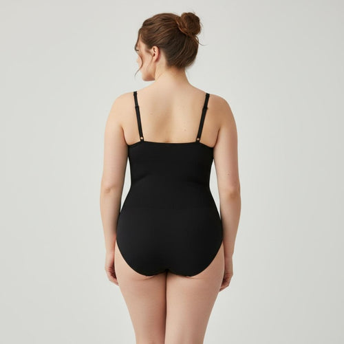 Body gainant culotte seamless noir femme vu de dos, coupe invisible et maintien naturel