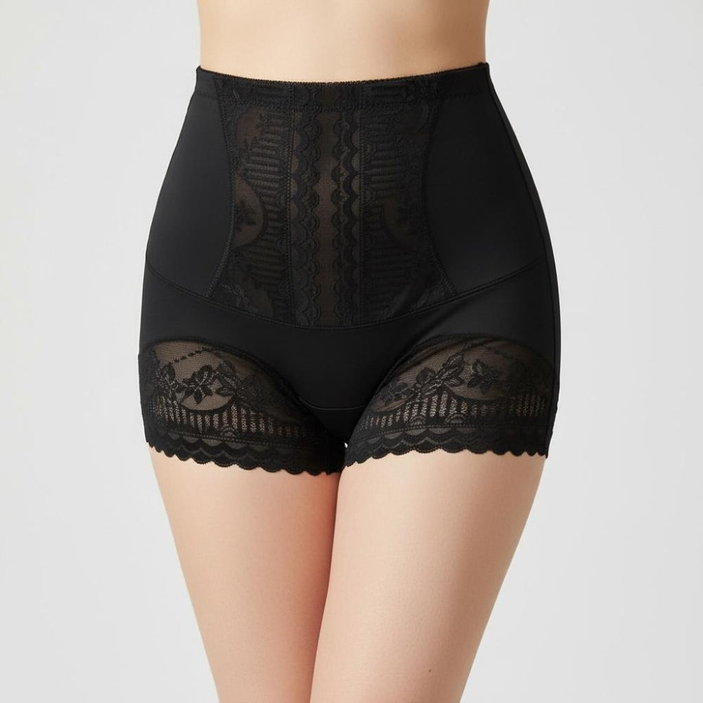 Culotte gainante dentelle noir femme OFFUZA portée, effet ventre plat et maintien confortable