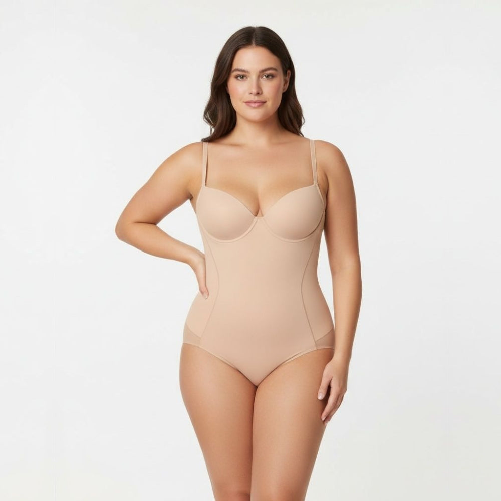 Body sculptant élégance nude femme OFFUZA porté, effet ventre plat et silhouette lissée
