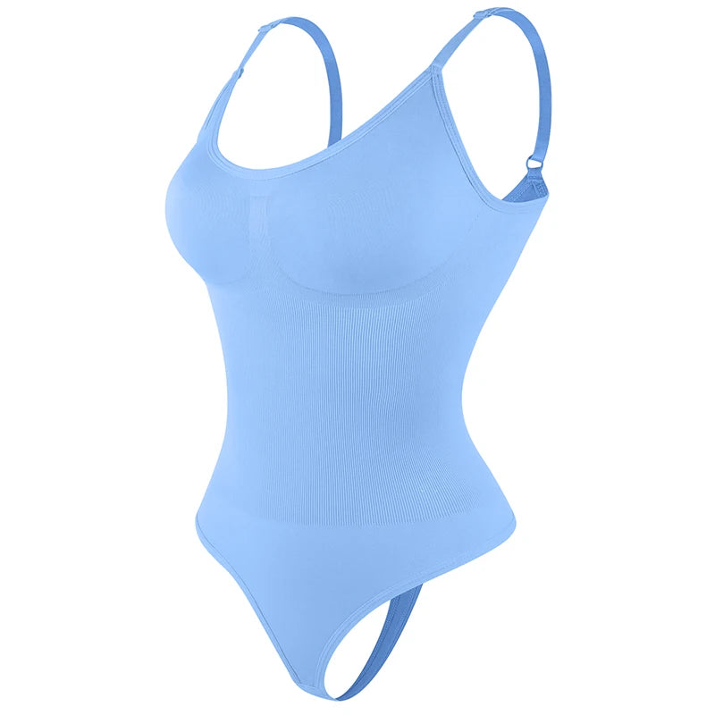 Body sculptant seamless string bleu OFFUZA, maintien léger et effet ventre plat
