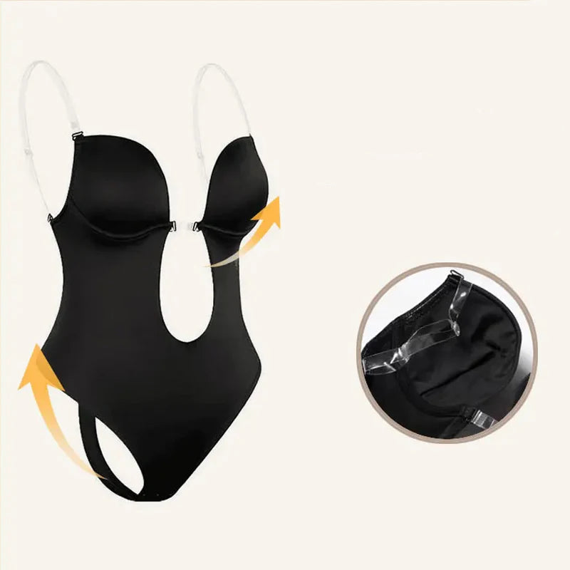 Détail du maintien poitrine du body string dos ouvert OFFUZA sans armature visible