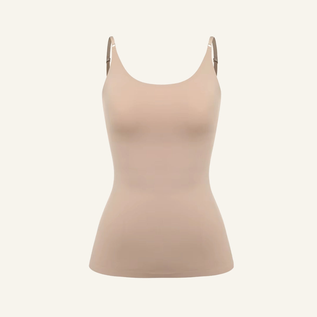 Débardeur sculptant femme beige tissu seconde peau