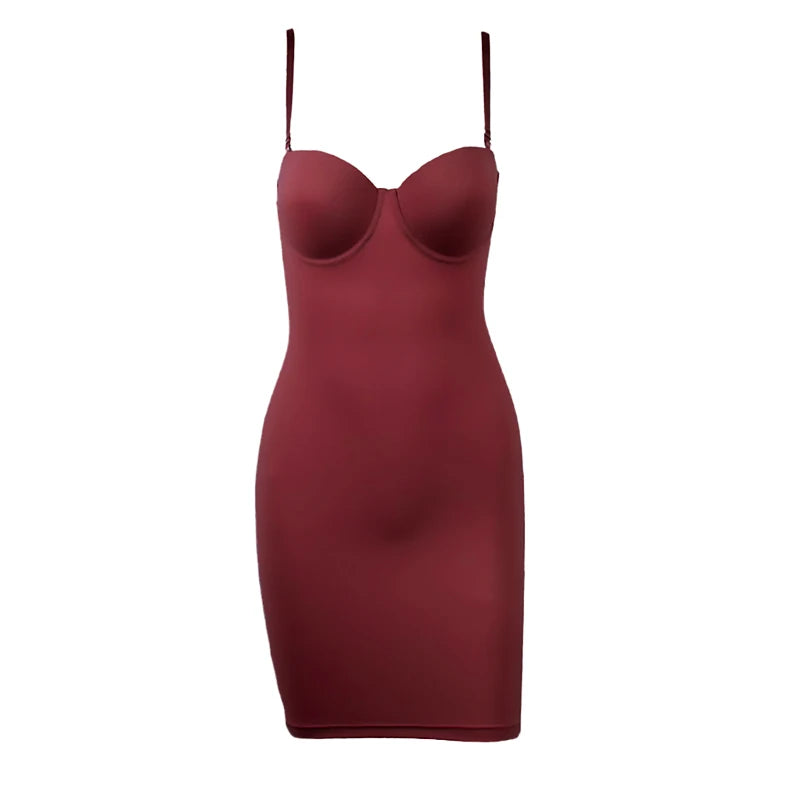 Robe gainante sculptante bordeaux OFFUZA, maintien structurant et coupe élégante