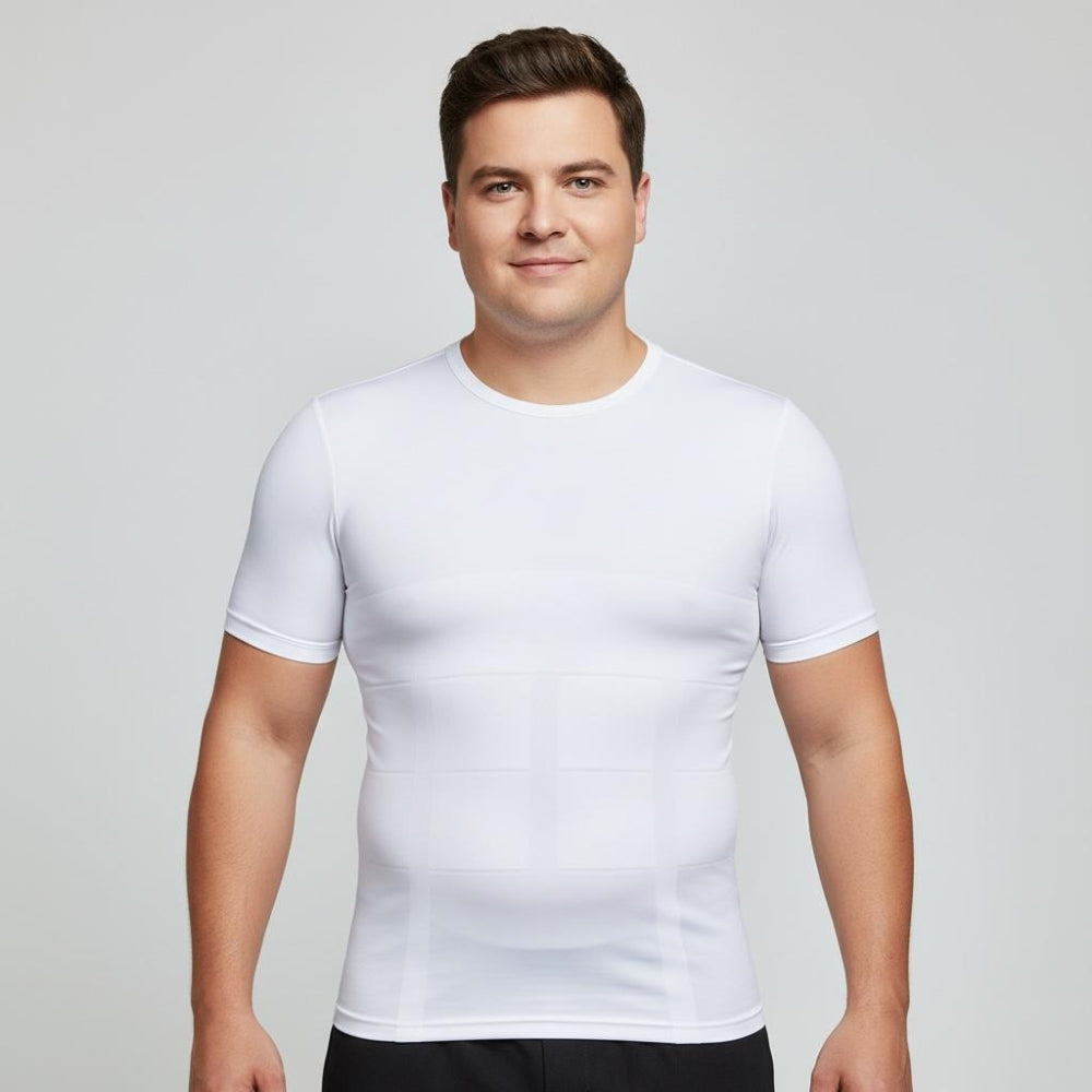 T-shirt sculptant homme blanc silhouette affinée