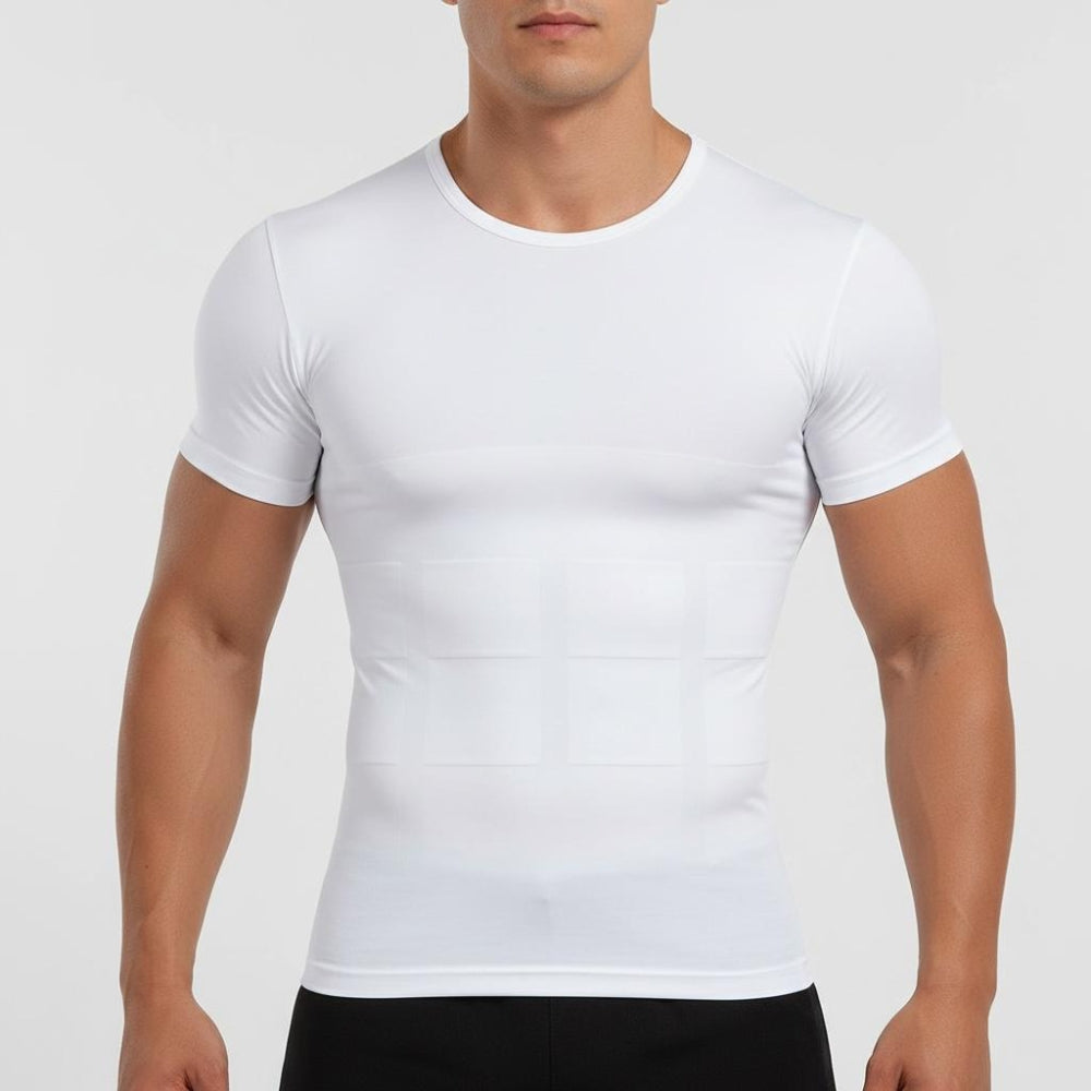 T-shirt sculptant homme blanc effet ventre plat